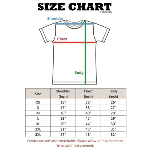 presto t shirt size chart